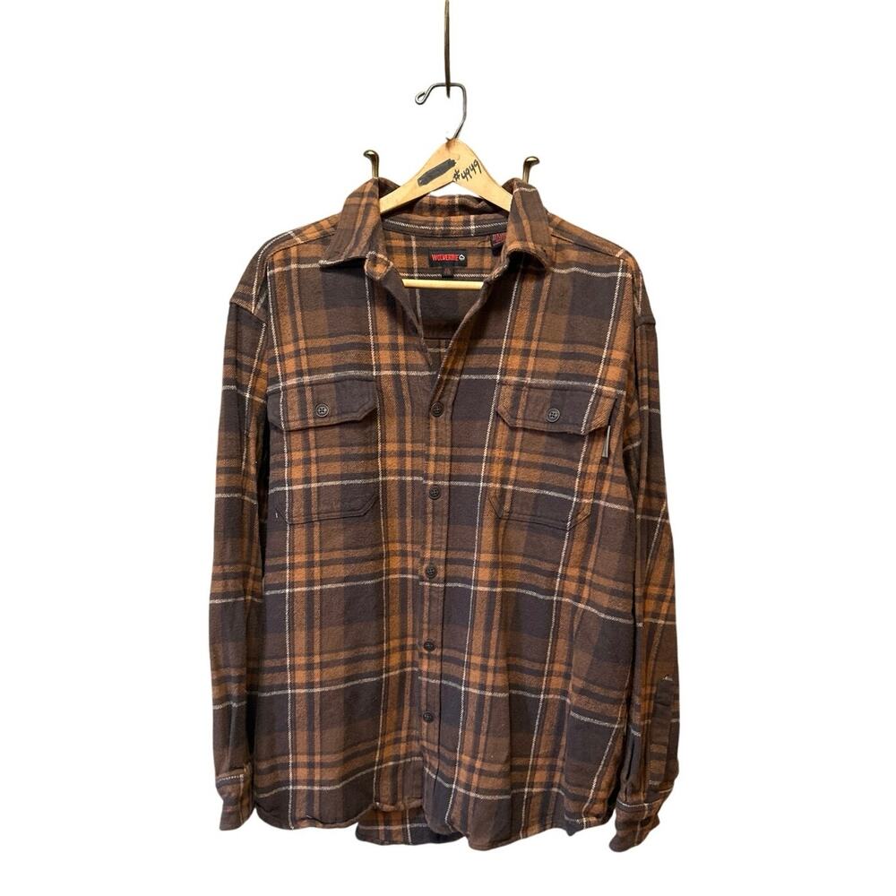 Wolverine Men's Button Down Brn Paid Flannel Shirt Long Sleeve XXL